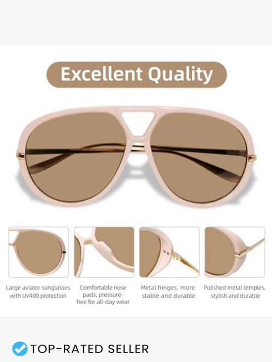 Retro Oversized Aviator Sunglasses Polarized Square Shades Vintage 70s main image 6